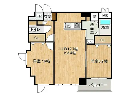 グランドール東開(2LDK/1階)の間取り写真