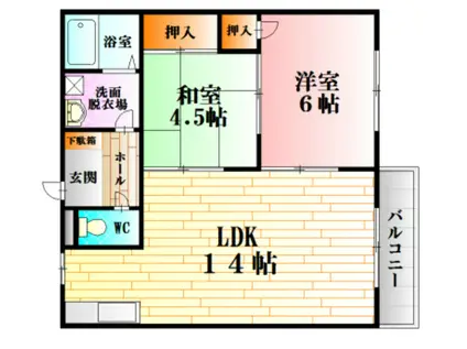 エルディム三通田(2LDK/2階)の間取り写真