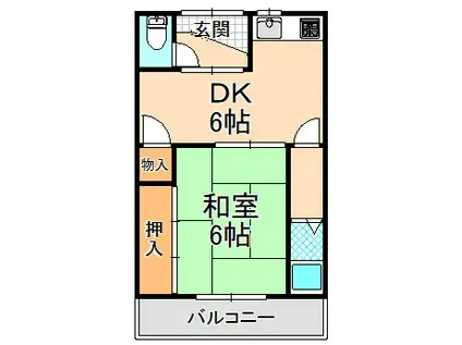 九坪マンション(1DK/2階)の間取り写真