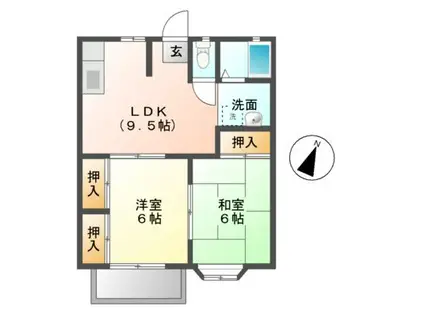 グランボヌールOKAMOTO(2DK/1階)の間取り写真