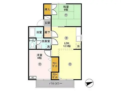 セジュール昭和(2LDK/2階)の間取り写真