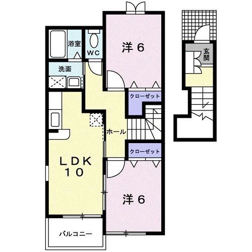 シュープリーム A棟(2LDK/2階)の間取り写真