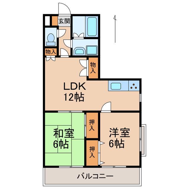 グリーンヒル(2LDK/1階)の間取り写真