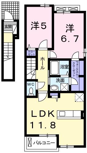 オリーブ赤穂II(2LDK/2階)の間取り写真