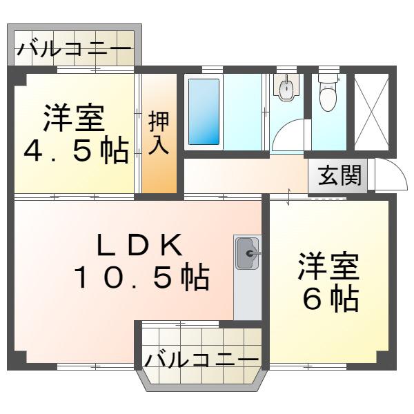 福田ハイツ(2LDK/3階)の間取り写真