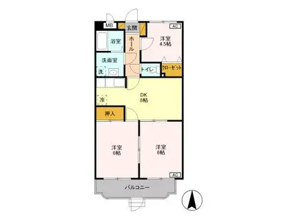 東武日光線 新栃木駅 徒歩6分 3階建 築27年(3DK/2階)の間取り写真