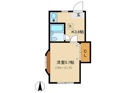 Mハウス(1K/1階)の間取り写真