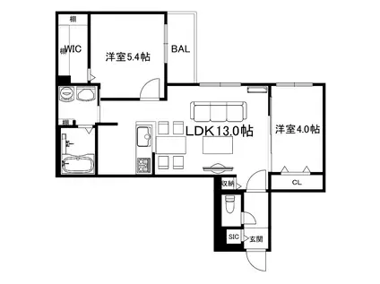 ブランシャール西線11条HD(2LDK/2階)の間取り写真