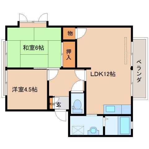 タウンコート西B(2LDK/1階)の間取り写真