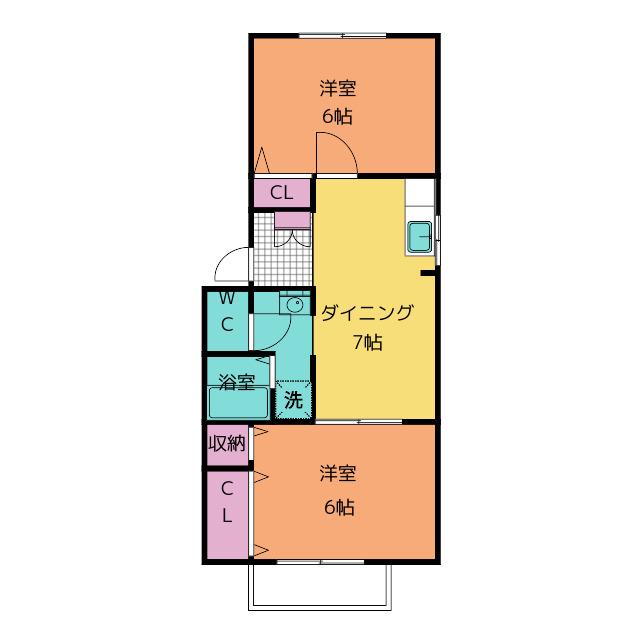 ブレスト南山 A(2DK/2階)の間取り写真
