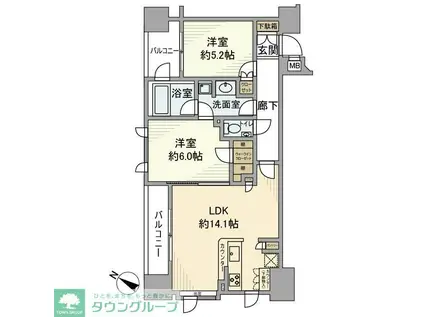 クオリア日本橋(2LDK/12階)の間取り写真