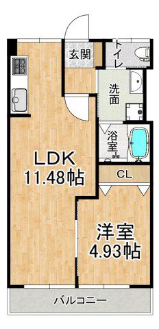 ラムール東二見(1LDK/4階)の間取り写真