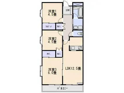 セントラルビラ吉田(3LDK/4階)の間取り写真