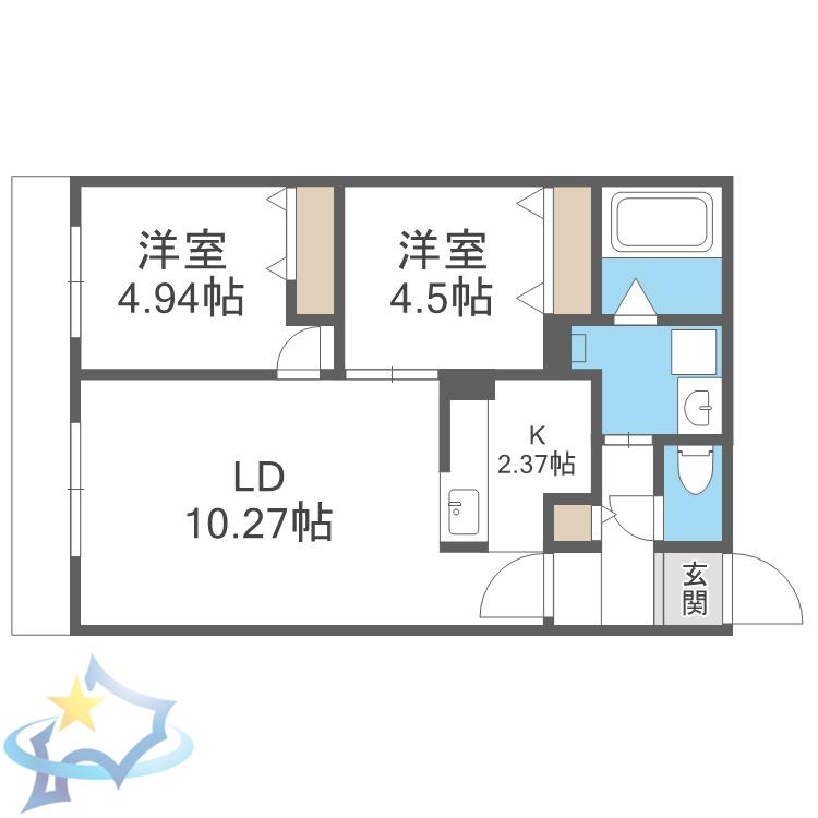 S-RESIDENCE医大南ALTIER(2LDK/1階)の間取り写真
