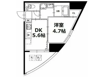 神楽坂5丁目ビル(1DK/9階)の間取り写真