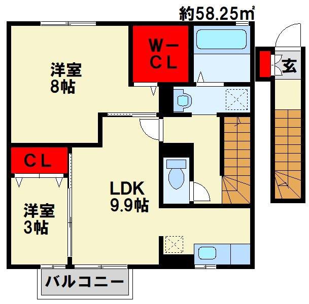 エスペランサ中曽根(2LDK/2階)の間取り写真