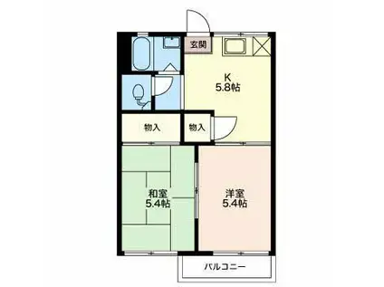 フォーブル粟山(2K/2階)の間取り写真