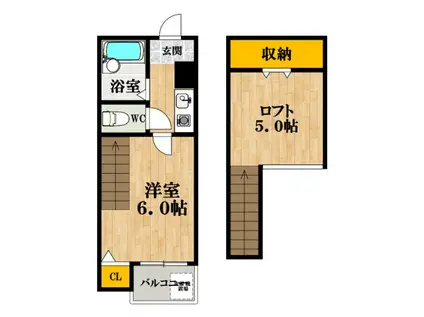 サザン住之江(1K/6階)の間取り写真