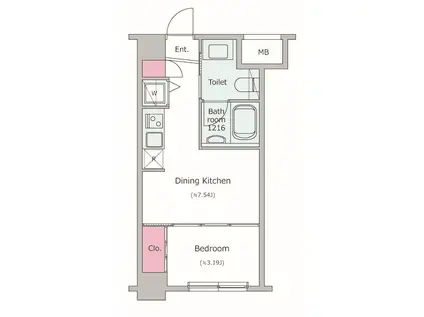 レジディア新川(1DK/2階)の間取り写真