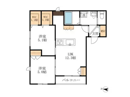 ルミエール(2LDK/2階)の間取り写真