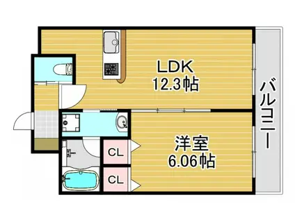 プレジオ海老江(1LDK/4階)の間取り写真