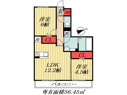 エスペランサ(2LDK/1階)の間取り写真
