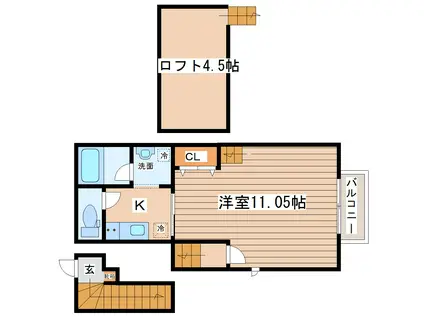 アスール国見(1K/2階)の間取り写真