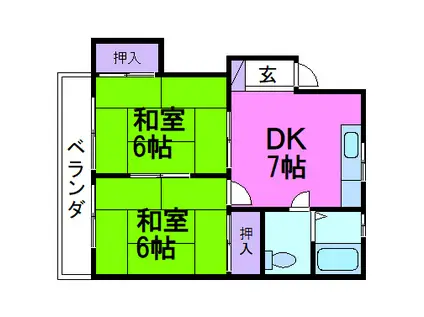 太陽ガーデン112(2DK/2階)の間取り写真