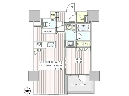ルネ神田和泉町(1LDK/9階)の間取り写真