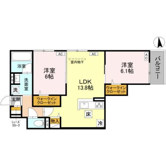 ハイダウェイ両替町(2LDK/1階)の間取り写真