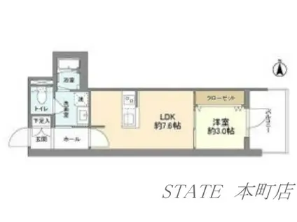 RJRプレシア南堀江(1DK/3階)の間取り写真