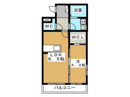 スカイ ウィングコート(1LDK/1階)の間取り写真