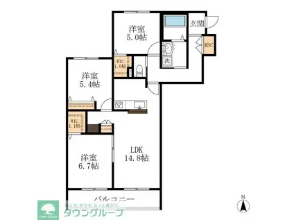 メゾン天白公園東 E棟(3LDK/2階)の間取り写真