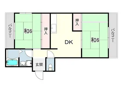 エクリート朝霧(2DK/4階)の間取り写真