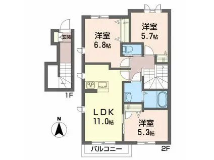 ブランドール(3LDK/2階)の間取り写真
