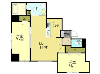 HILLSGARDEN新札幌(2LDK/10階)の間取り写真