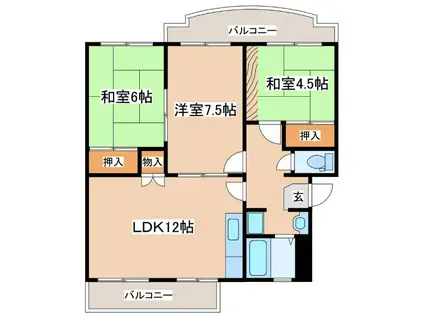 横尾2団地 86号棟(3LDK/2階)の間取り写真