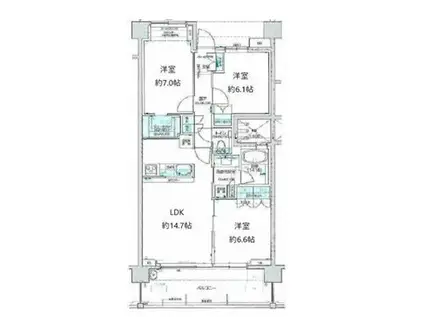 パークハウスザガーデンウエストハウス(3LDK/3階)の間取り写真