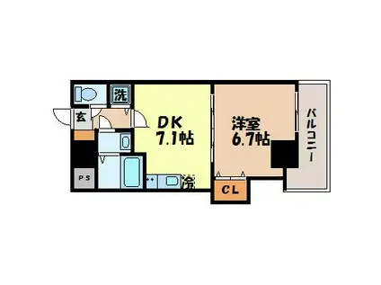 エススリーでじま(1DK/7階)の間取り写真