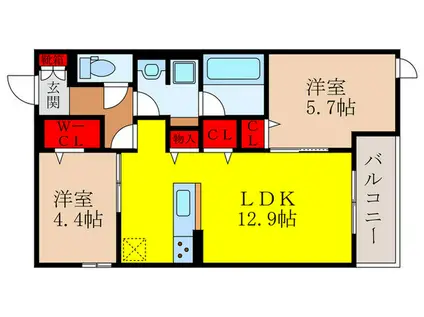 D-RESIDENCE宇保町(2LDK/3階)の間取り写真