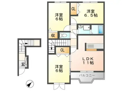 グリシーヌ A(3LDK/2階)の間取り写真