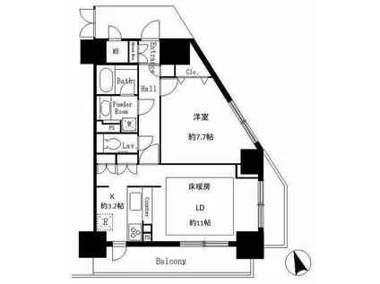サンクレール荒川ブランガーデン(1LDK/10階)の間取り写真