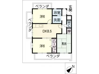 クレール東山(3DK/2階)の間取り写真
