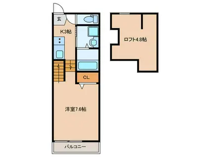 CRECIA香椎駅前III(1K/2階)の間取り写真