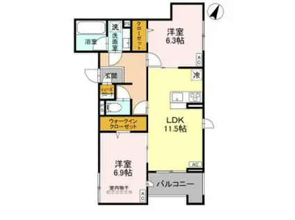 ラ・グリシーヌ・レーブ(2LDK/3階)の間取り写真