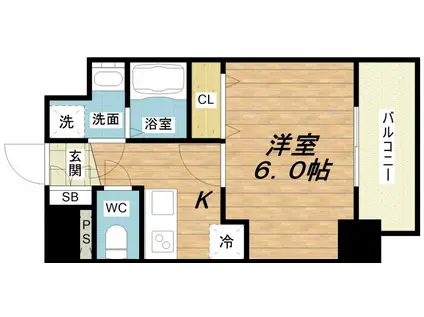 エスリード難波ザ・メゾン(1K/9階)の間取り写真