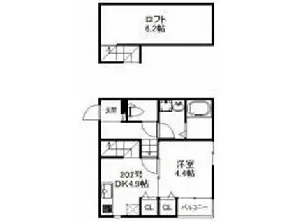 AREA24 577(1DK/2階)の間取り写真