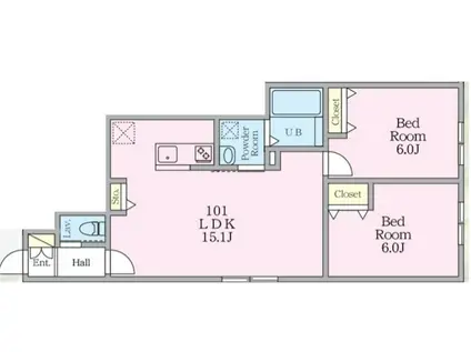 ミハス中野II(2LDK/1階)の間取り写真