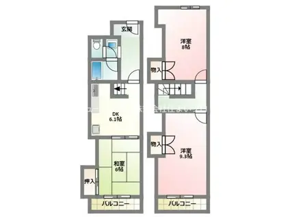 カサ・アスール(3DK/3階)の間取り写真