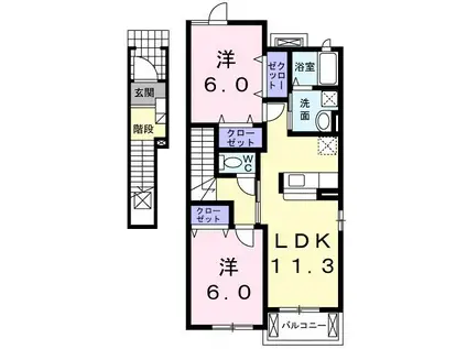 フィオーレII(2LDK/2階)の間取り写真
